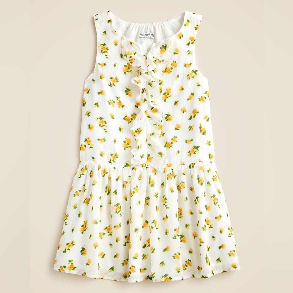 J.Crew Girls' Blurry Yellow Rose Print Drop-Waist Ruffle Dress—5
